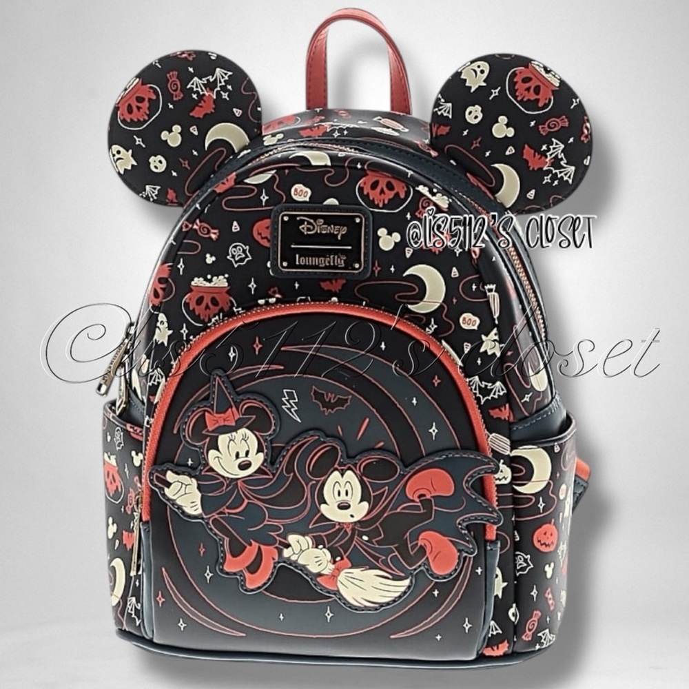 Loungefly x Disney Mickey & Minnie Halloween Ears Glow-in-the-Dark Mini Backpack - Picture 4 of 16